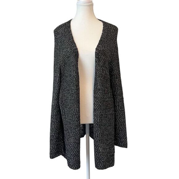 J. Jill Black & Gray Marled Textured Open Front Cotton Blend Cardigan Size Large - Picture 1 of 8